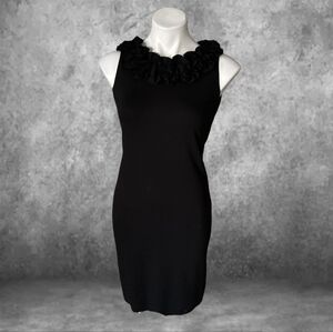 Taylor Fitted Black Career Party Stretch Sheath Dress Ruffle Bateau Neckline 0P